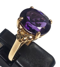 AMAZING 14K YELLOW GOLD OVAL AMETHYST RING SIZE 6
