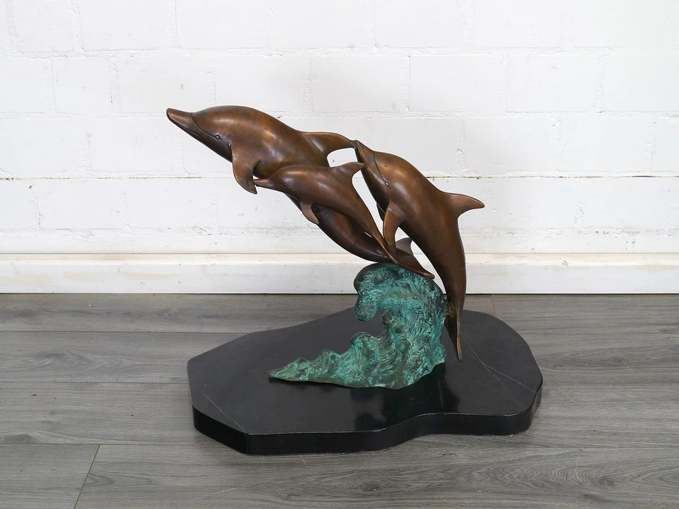 Bronze Figur 3 springende Delphine Familie Skulptur L: 62 cm -11671- - Bild 4 von 4