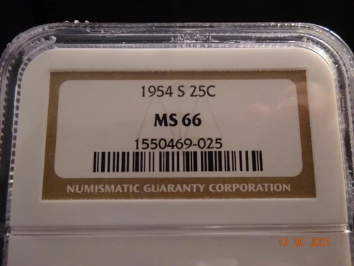 1954-S Washington Silver Quarter, NGC MS66  
