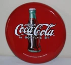 Vintage Drink Coca Cola In Bottles 5 Cents Button Sign Metal Round 16"