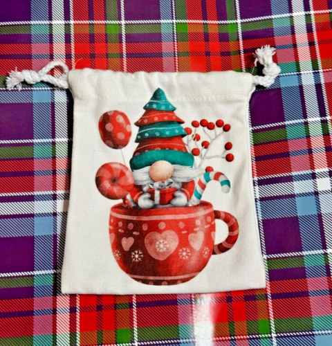 Christmas Drawstring Canvas Bags Double-sided Print 6.5in x 6in - Picture 9 of 10