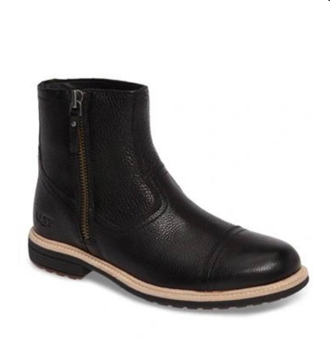 UGG DALVIN BLACK LEATHER SUEDE SHEARLING ANKLE MEN display picture 2