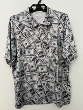 Obnoxious Golf Polo Shirt Mens XL Green $100 Bill All Over Print Loud Golf Pro