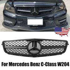 Gloss Black Grille Grill Wstar For 2008-14 Mercedes Benz W204 C-class C300 C350