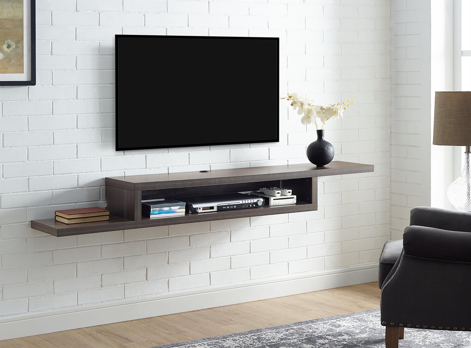 Asymmetrical Wall Mounted Wood TV Console Entertainment Center 72-inch Gray