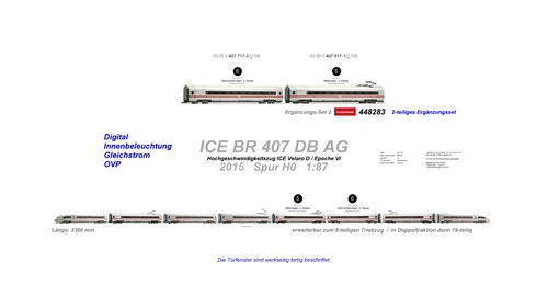 Fleischmann 448283 - ICE - 2-teilige Ergänzung BR 407 - Velaro D - H0/1:87 - OVP | Condition: Gebraucht