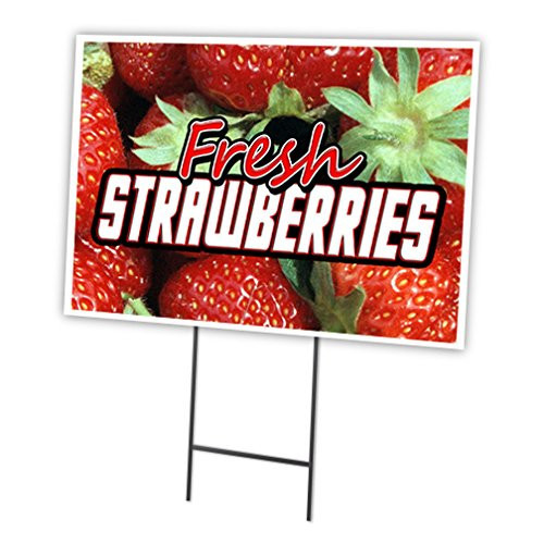 Fresh Strawberries 12"x16" Yard Sign & Stake Outdoor Plastic Window | Adverti...