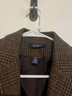 Chaps women s size M Brown Plaid Tweed Wool Blend 3-Button Sport Coat Blazer