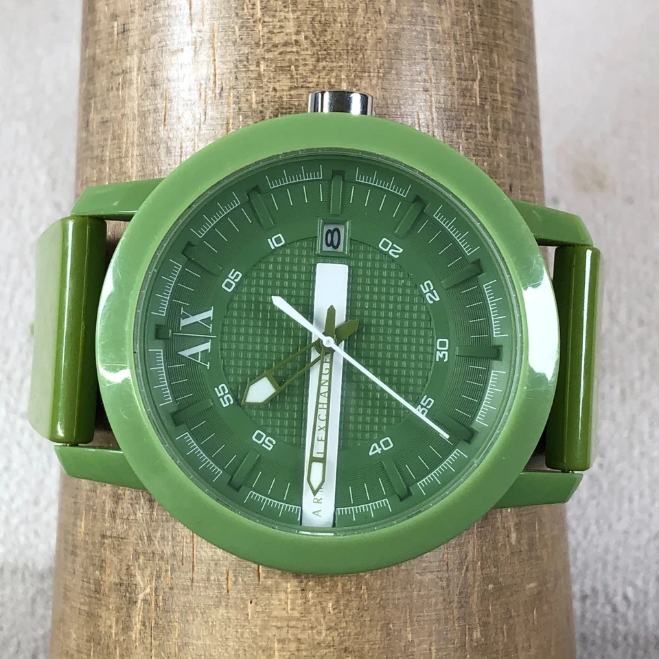 Armani Exchange Men AX1233 Green Silicone Band Quartz Analog 43mm Watch 7 1/4" - Image 2 of 4