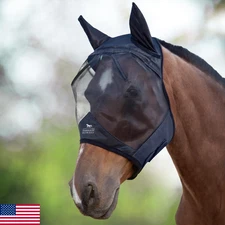 Harrison Howard CareMaster Horse Fly Mask Half Face w/ Ears Black Large Full Siz