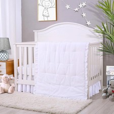 3 Pieces Baby Crib Bedding Set- Solid Ruffle Quilted Crib, Pure White