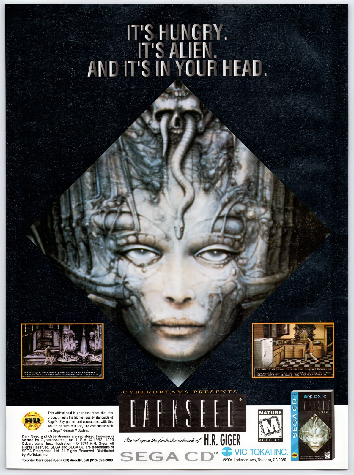 Dark Seed - Sega CD PC PS1 - Vintage Original Print Ad - HR Giger Promo Art 1995
