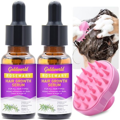 GOLDWORLD Rosemary Oil for Hair Growth,2 Pack Growth Serum Products w/Scalp Mass