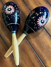 Vintage Hand Decorated Maracas, Pro Quality, 
