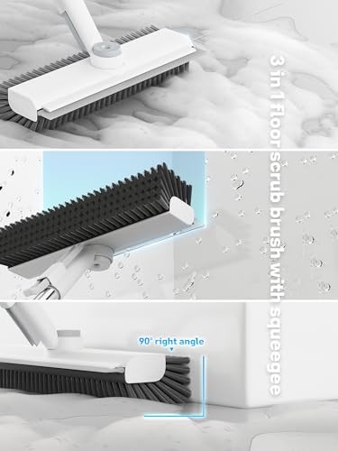 Floor Scrub Brush with Long Handle, 3 in 1 Scrape and Heavy-Duty 1 Pack White