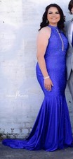 Blue Rhinestone Halter High Neck Mermaid Form...