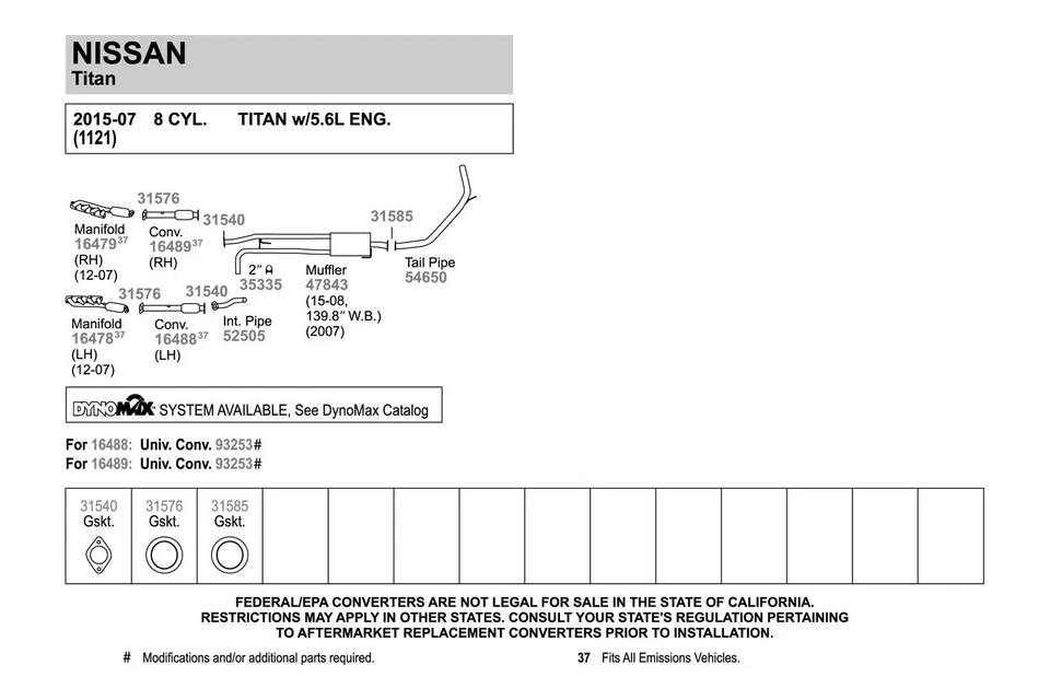 For Nissan Titan 2007-2015 Walker 54650 Aluminized Steel Exhaust Tailpipe Foto 3 de 4