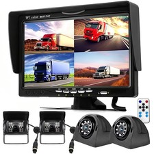 7" Quad Split Monitor Screen 4x Rear View Backup CCD Camera System for Truck RV