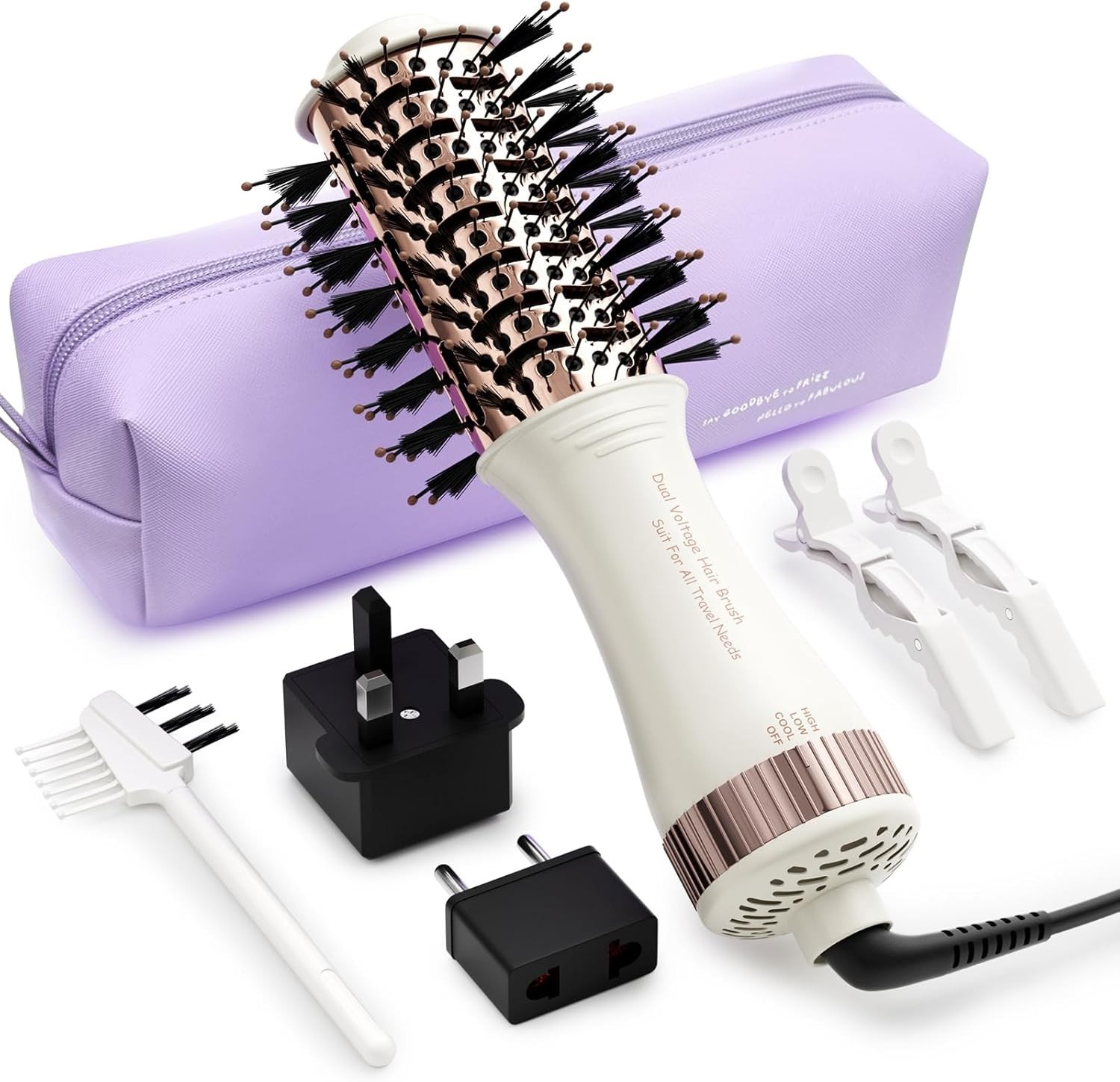 4-in-1 Travel Dual Voltage Hair Dryer Brush Blow Dryer Brush,Portable 2 inch ...