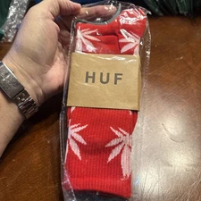Huf Socks Red/White Marijuana Pot Leaf Socks One Size Fits Adult NWT