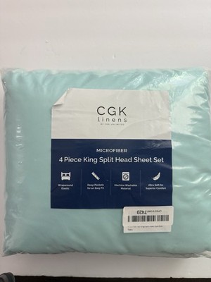 CGK Unlimited Microfiber King 4 Piece Split Head Spa Blue Sheet Set