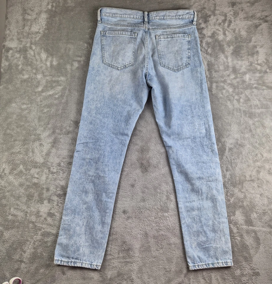 Forever 21 Jeans Womens 32 Two Tone Blue Denim Patchwork Straight Distress Y2K - Image 2 of 4