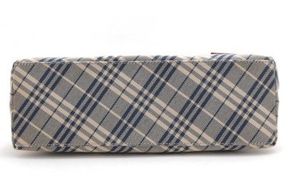 Burberry Blue Label Check Canvas Shoulder Bag Beige Navy Leather