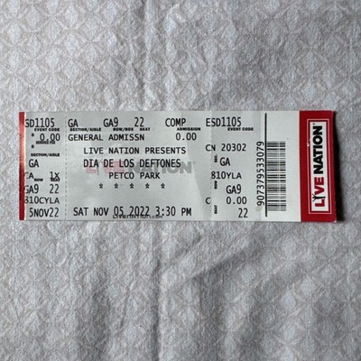 Dia De Los Deftones Concert Ticket Stub November 5th 2022 San Diego Petco Park