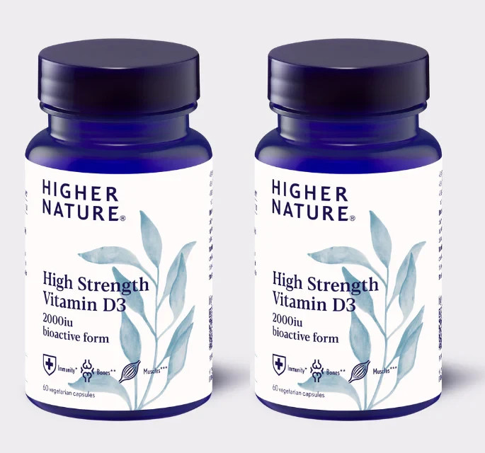 Higher Nature Vitamin D3 2000iu High Strength 60 Vegetarian Capsules Pack of 2