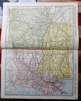 1897 Train Route Map LOUISIANA ARKANSAS MISSISSIPPI all Railroad Lines 9''x 11''