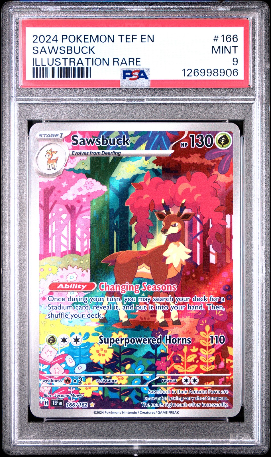 2024 POKEMON TEF EN-TEMPORAL FORCES ILLUSTRATION RARE #166 SAWSBUCK PSA 9