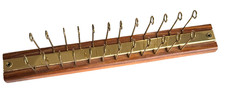 Vintage Tie Scarf Belt Closet Rack Hanger Wall Mount Organizer Wood Brass Tone