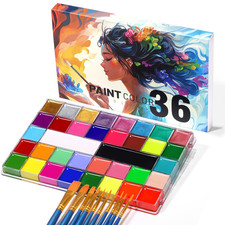 Face Body Paint Kit 36 Colors, 11 UV Neon Glow, 10 Brushes for Halloween, Profes