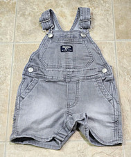 OshKosh B'gosh Denim Overall Shorts One-Piece Gray Adjustable Straps 12M