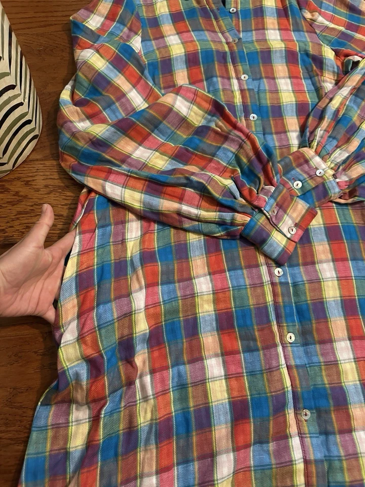 Vestido Aura Feminino Tamanho P Multi Xadrez Cottage Professor Preppy Maxi Dinheiro Antigo Algodão - Imagem 4 de 4