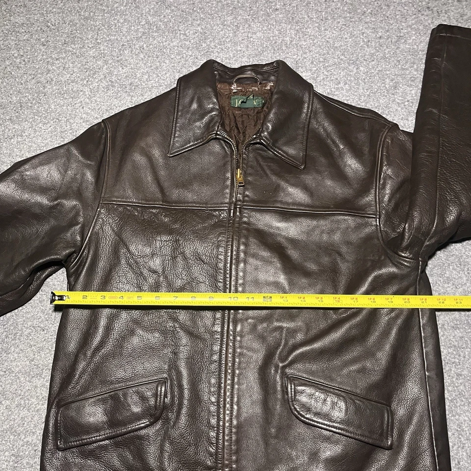 Chaqueta de cuero vintage J Crew para hombre mediana remero bombardero marrón forrada con edredón Foto 4 de 4