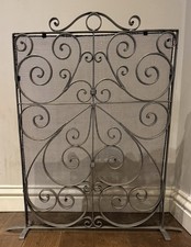 Grey Wrought Iron Indoor Freestanding Folding Fire Screen Guard