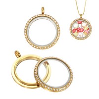 2 StüCk FüR Memory Locket Charm 23Mm Rhinestone Dreh-AnhäNger Gold