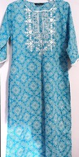 Women's Medium Elegant Turquoise Teal Blue Embroidered Salwar-Kameez Set