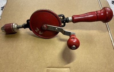 Vintage Stanley No. 624 Egg Beater Hand Drill Red Handle USA w/Bits Woodworking