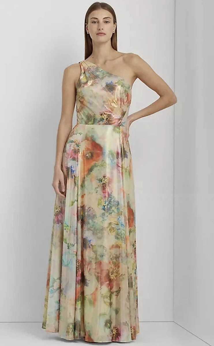 NWT Lauren Ralph Lauren Floral Georgette One-Shoulder Gown