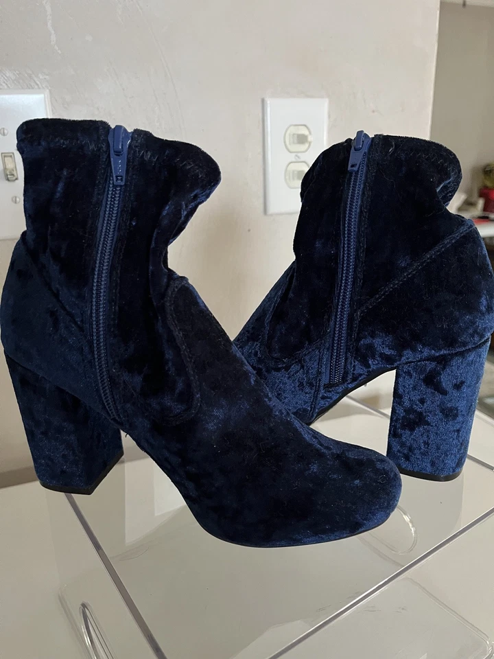 Carlos Santana Azul Real Terciopelo Tacón Bloque Cremallera Botines Mujer Talla 6 Foto 2 de 4