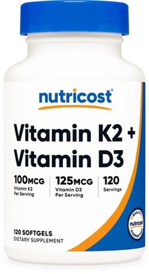 Nutricost Vitamin K2 (100mcg) + Vitamin D3 (5000 IU) 120 Softgels - Gluten Free