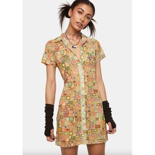 The Ragged Priest Bad Trip Mesh Shirt Dress 70s Retro Rave Festival Sheer