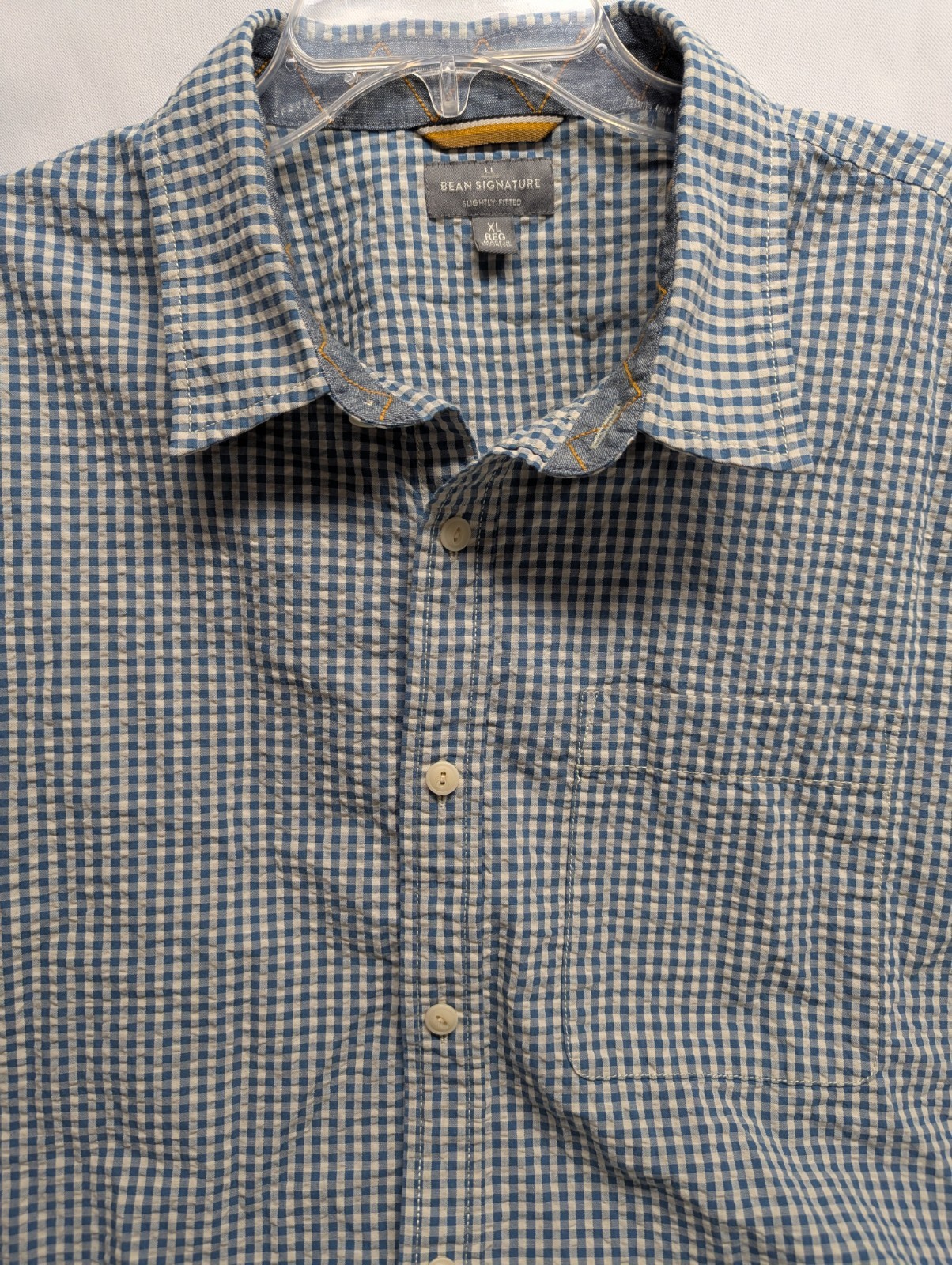 LL Bean Signature Men's XL REG Slightly Fitted Short Sleeve Gingham Button Down