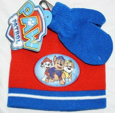 NWT Toddler Boy's Set PAW PATROL Winter Beanie Hat Mittens Knit Gloves
