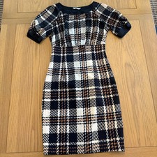 Biancoghiaccio Plaid Houndstooth Sheath Dress Women Small Black White Brown