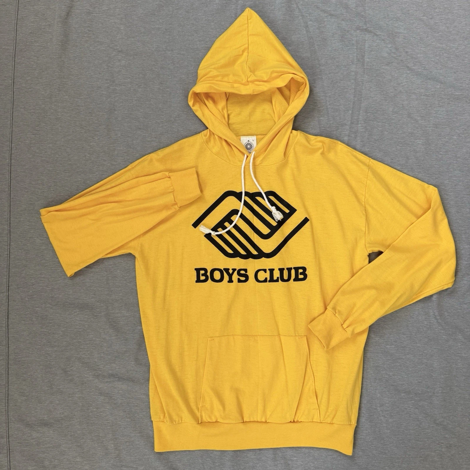Vintage Fun‑Tees Boys Club Lightweight Hoodie Yellow Graphic USA Made L 50/50