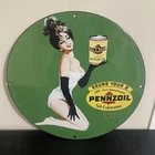 VINTAGE PENNZOIL GREEN LADY GASOLINE OIL PORCELAIN SIGN