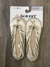 BRAND NEW Isotoner Women's Satin Classic Ballerina Slippers SAND TRAP Large 8-9